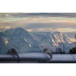 Alpen (Entfernung etwa 70 km), fotografiert von unserem Büro aus mit  dem Omegon 66 ED APO und einer Canon EOS 550D. (c) Alexander Olbrich, Landsberg am Lech, Deutschland.