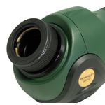 Quick-locking mechanism with large locking ring for firm and secure attachment of eyepieces.
