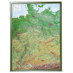 Georelief Landkarte Deutschland groß, 3D Reliefkarte mit Holzrahmen