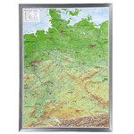 Georelief Deutschland groß, 3D Reliefkarte mit Alu-Rahmen
