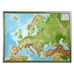 Georelief European relief map, large, 3D, with wooden frame