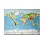 Georelief World relief map, large, 3D, with aluminium frame
