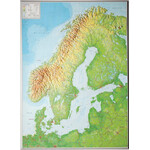 Georelief Regional-Karte Skandinavien groß, 3D Reliefkarte mit Kunststoffrahmen silber
