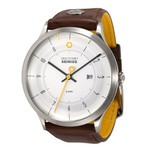 DayeTurner SEIRIOS Herrenuhr Analog silber - Leder dunkelbraun