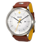 DayeTurner SEIRIOS men's analogue silver watch - light brown leather strap