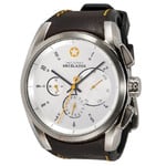 DayeTurner ENCELADUS men's silver analogue watch - dark brown leather strap