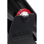The telescope sits in the Dobsonian mount like so. Use the friction wheel to easily set the amount of friction desired.