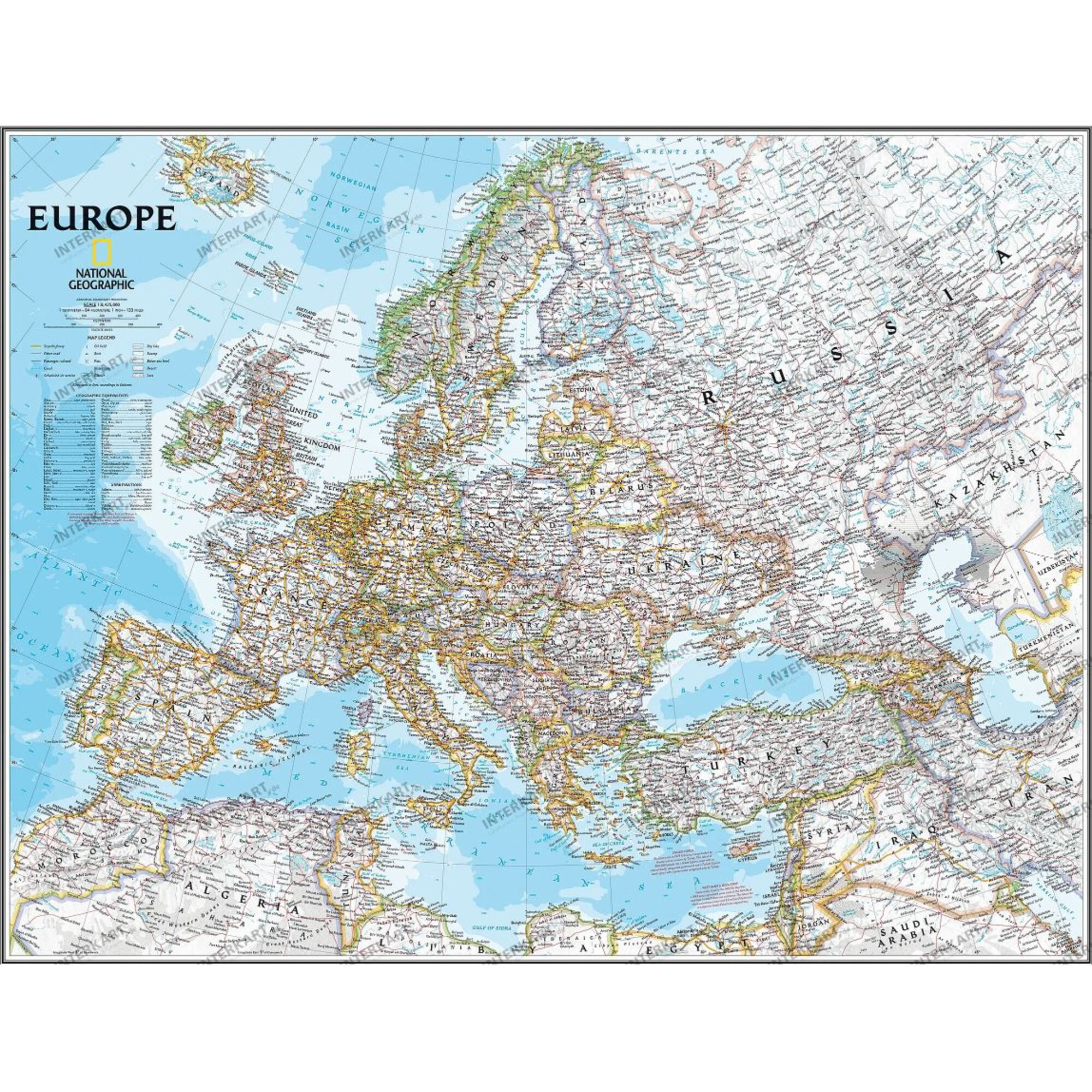 National Geographic Continent map Europe politically largely laminates