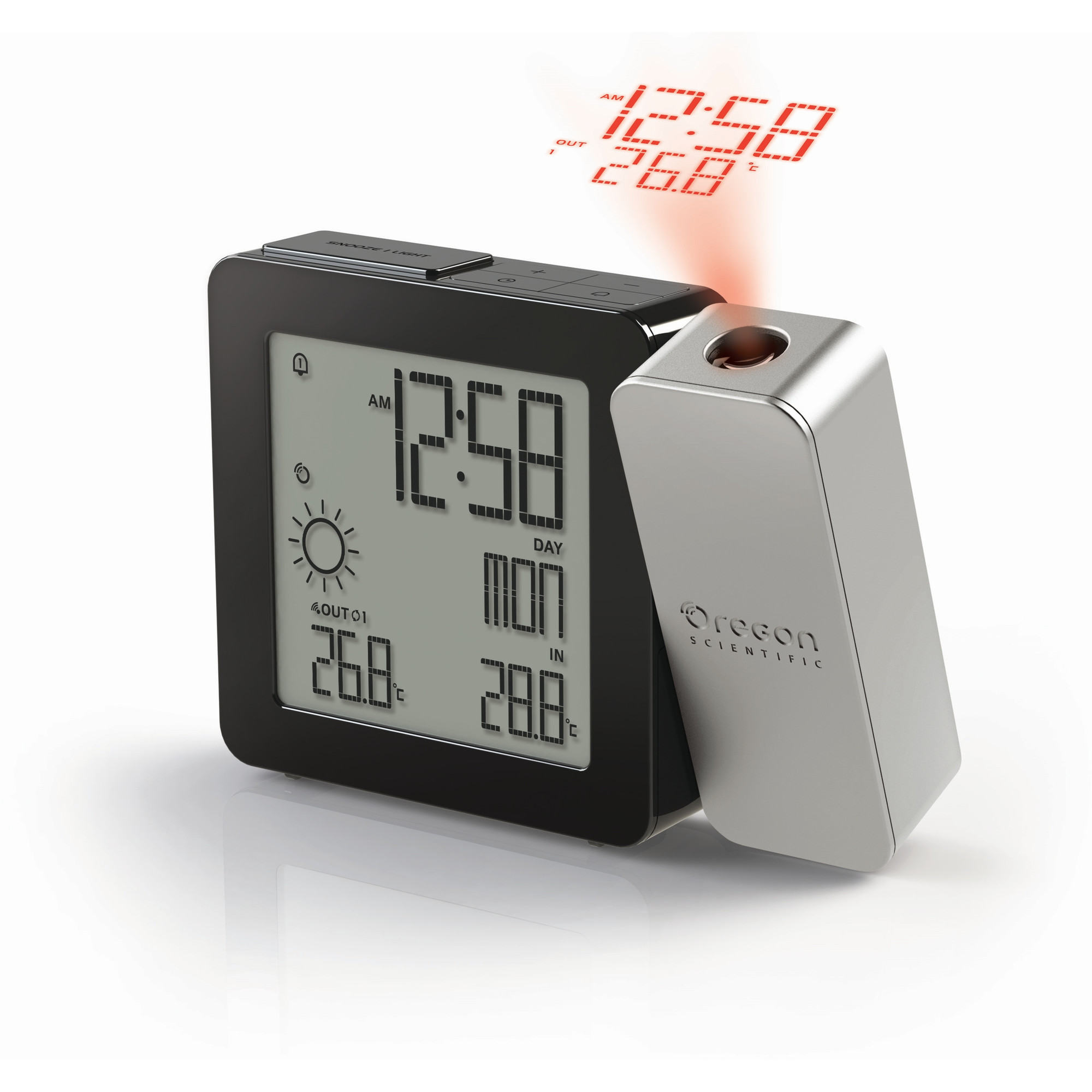 Oregon Scientific PROJI radiocontrolled clock and weather station, silver