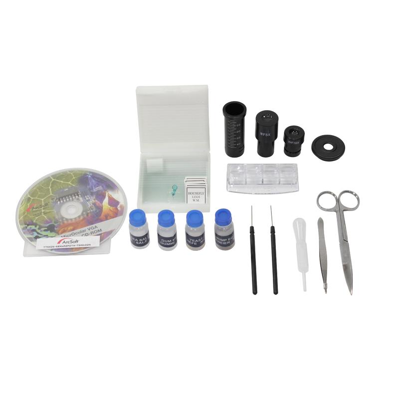 Omegon Microscopio Kit per microscopia , MonoView 1200x, fotocamera, attrezzatura standard di microscopia, attrezzatura per la preparazione di campioni.