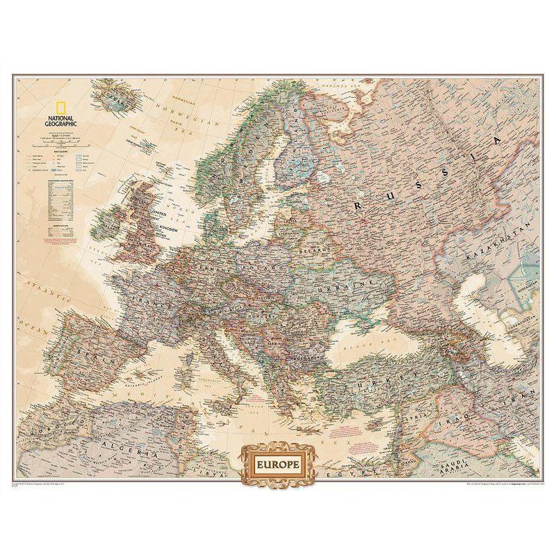 National Geographic Mappa Continentale Carta antica dell'Europa in 3 parti