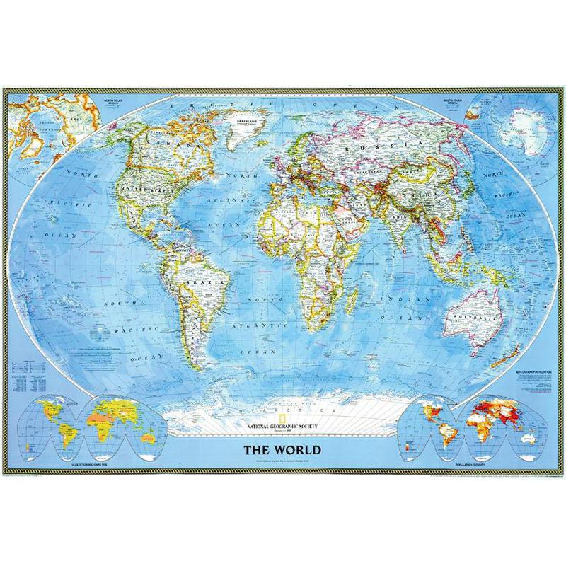 National Geographic Classical pole. Map of the world laminates