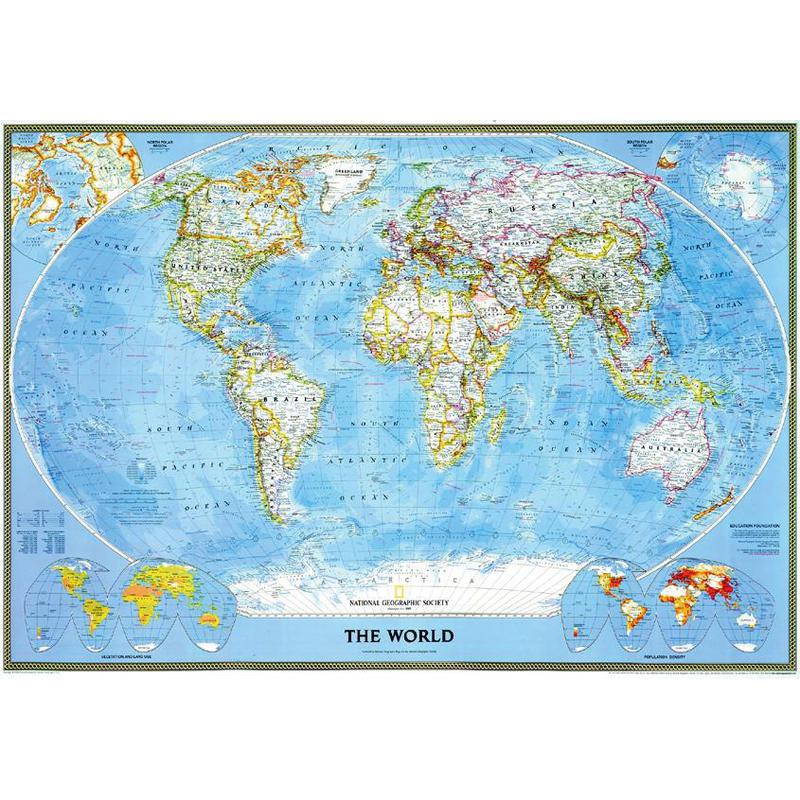 National Geographic Classical political world map, magnetic, framed