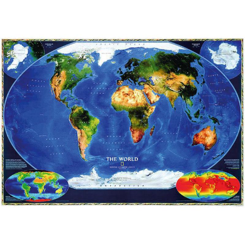 mapa satelitarna swiata National Geographic Satelitarna mapa świata, laminowana