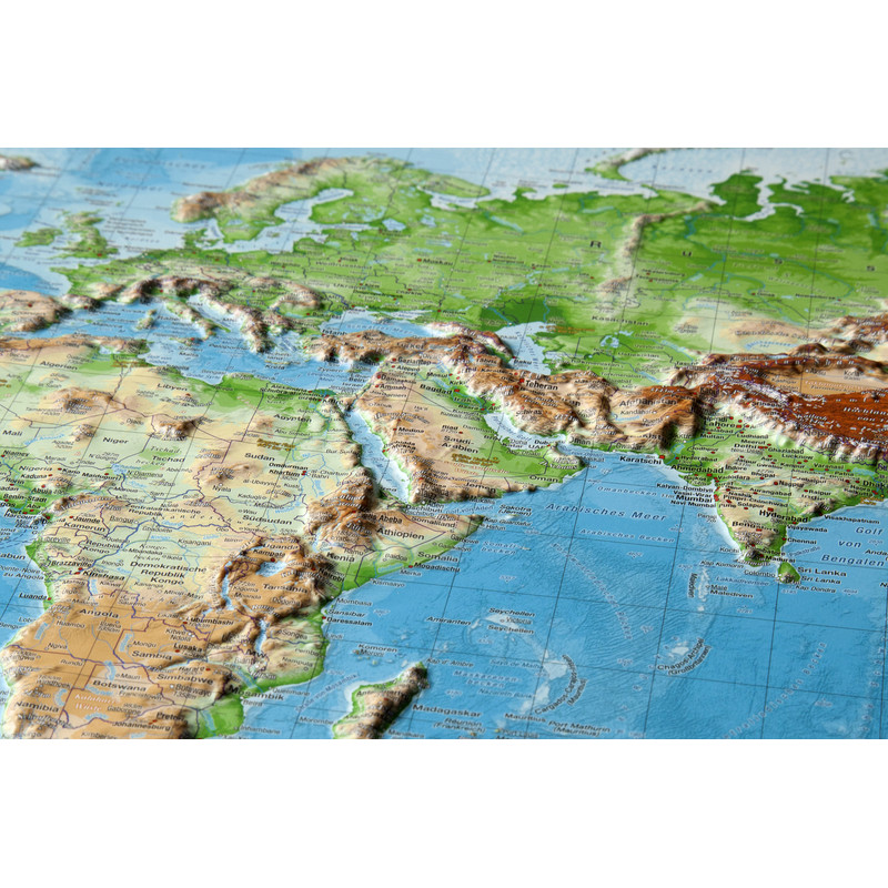 Georelief Le Monde grand format, carte mondiale géographique en relief 3D