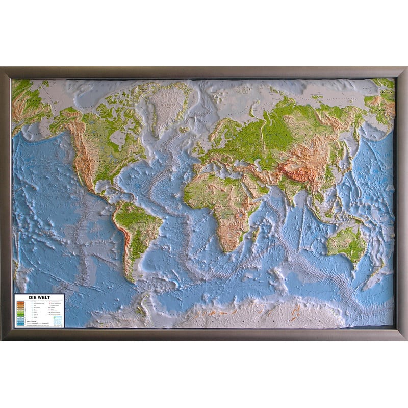 Mappemonde Geo Institut Carte Mondiale Physique En Relief Welt Silver Line Anglais