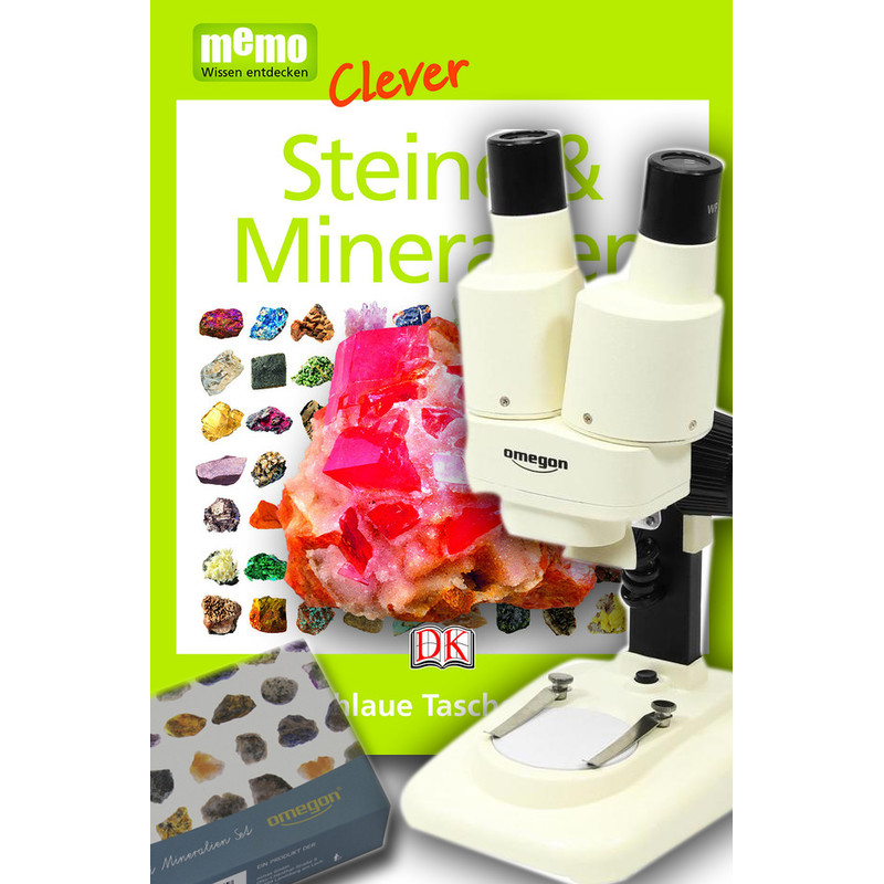 Omegon StereoView microscoop met mineralenset, 20x, LED