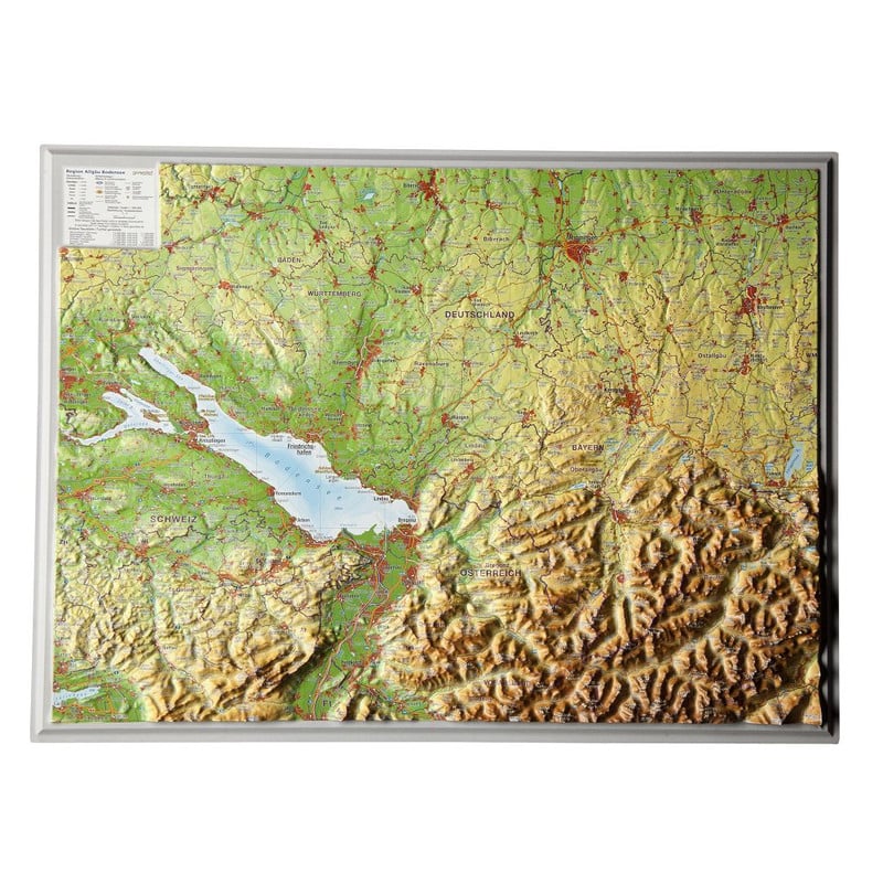 Georelief Regional-Karte Allgäu Bodensee klein, 3D Reliefkarte