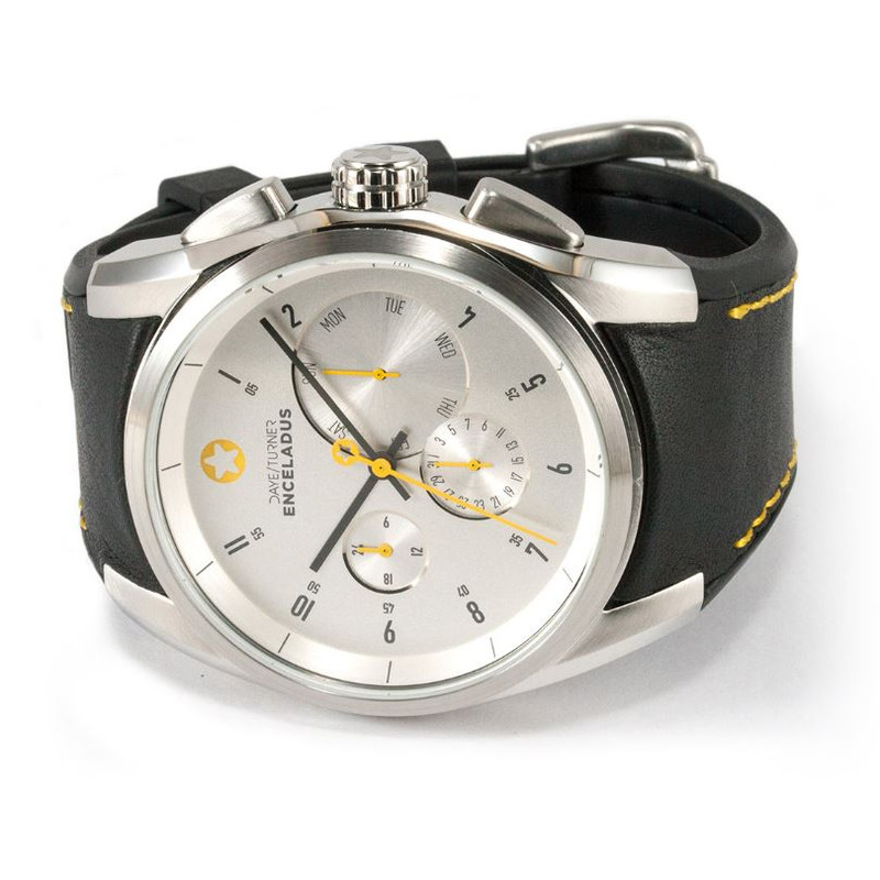 DayeTurner ENCELADUS men's analogue watch, silver - black leather strap