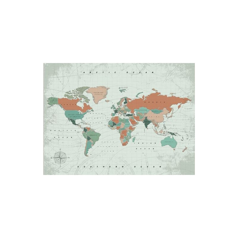 Miss Wood Mappa del Mondo Woody Map Watercolor Terracotta XL