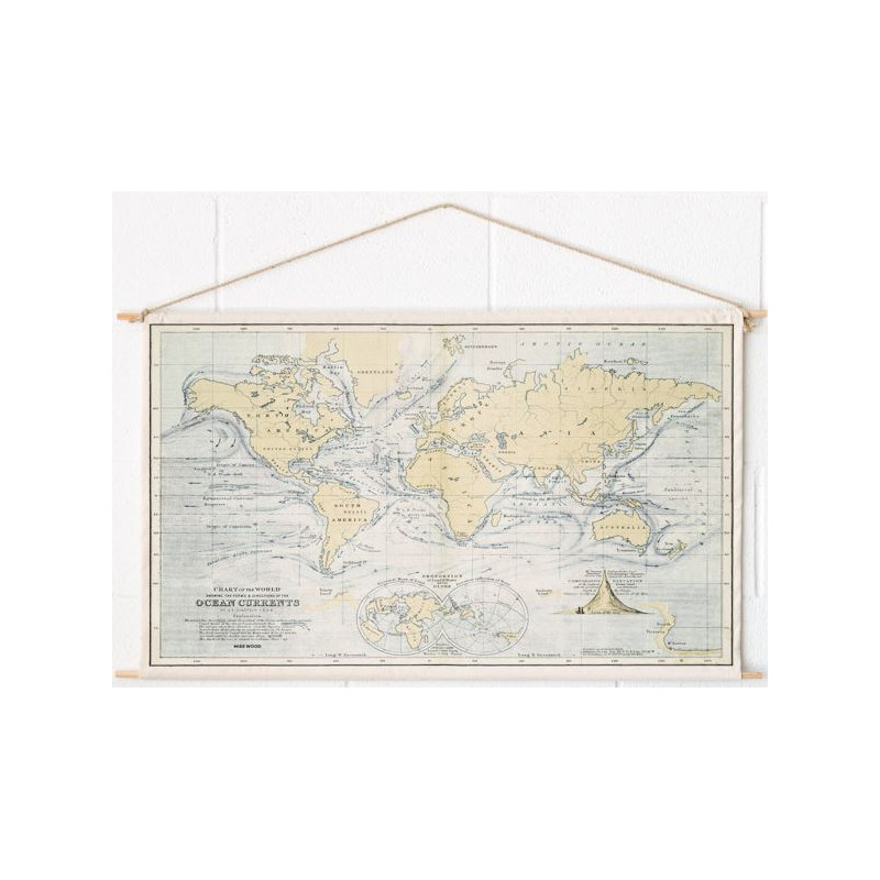 Miss Wood Mappa del Mondo Woody Cotton Map Oceans