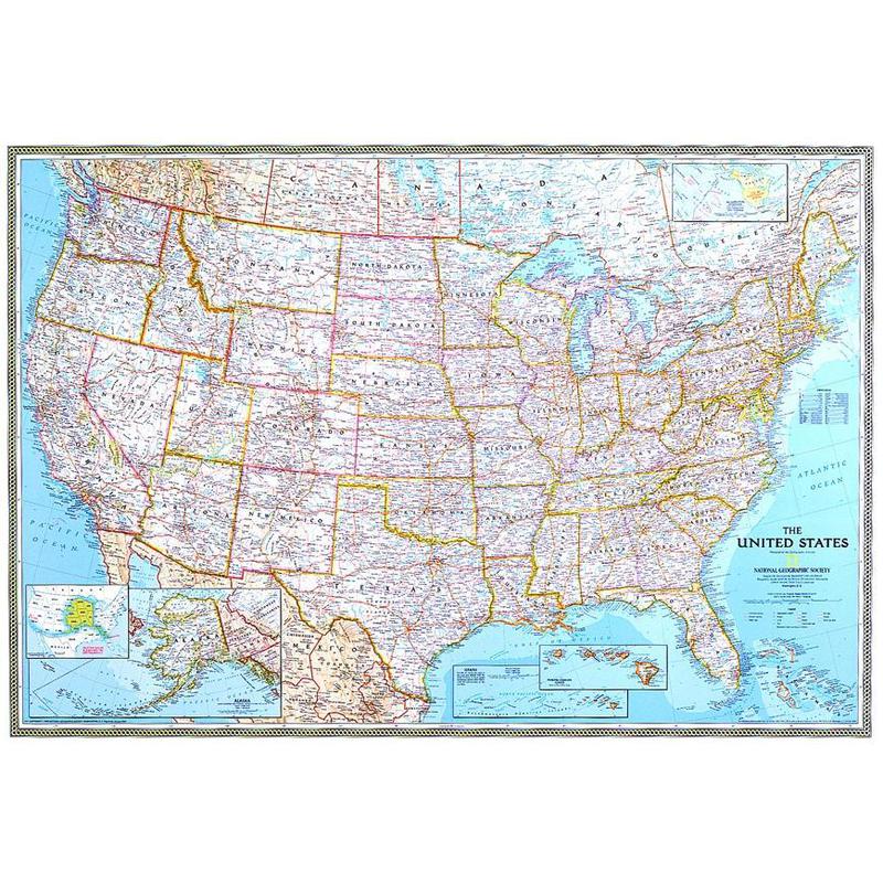 National Geographic The Usa Map Politically Laminates