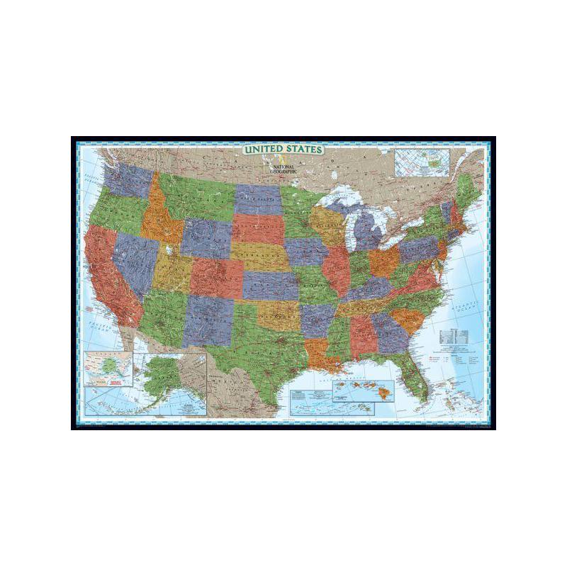 National Geographic Mapa Político Decorativo De Los Estados Unidos Laminado 