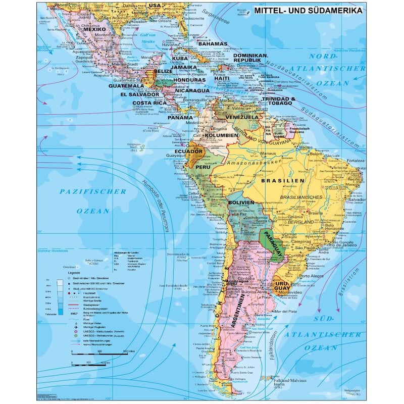 Stiefel Continent map Mittel- und Südamerika politisch (97x119)