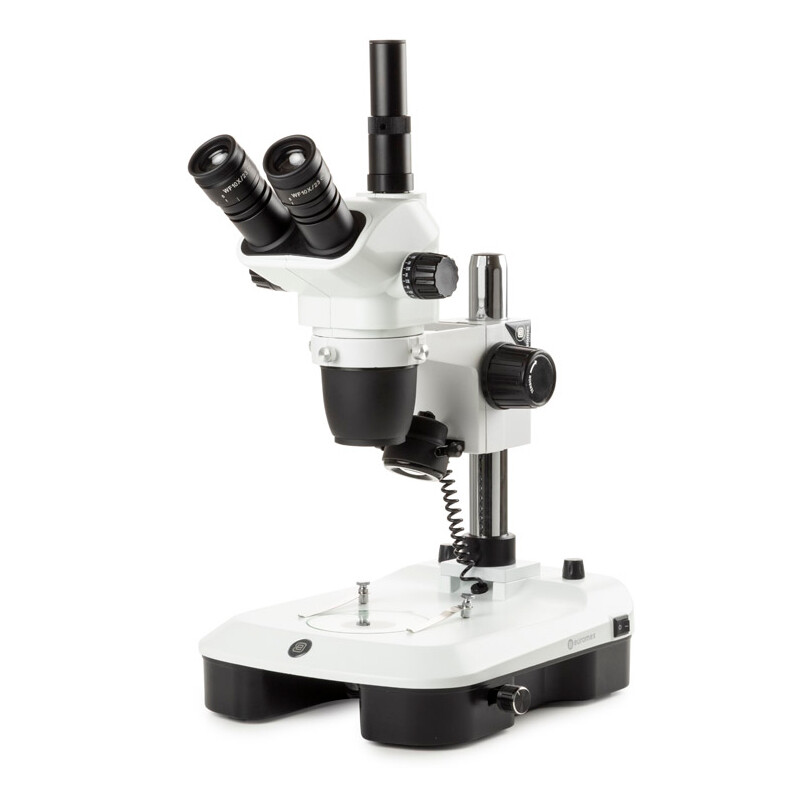 Euromex Microscopio stereo zoom NZ.1703-M, 6.5-55x, Säule,  Auf-u. Durchlicht, trino, Spiegel f. Dunkelfeld, Embryologie