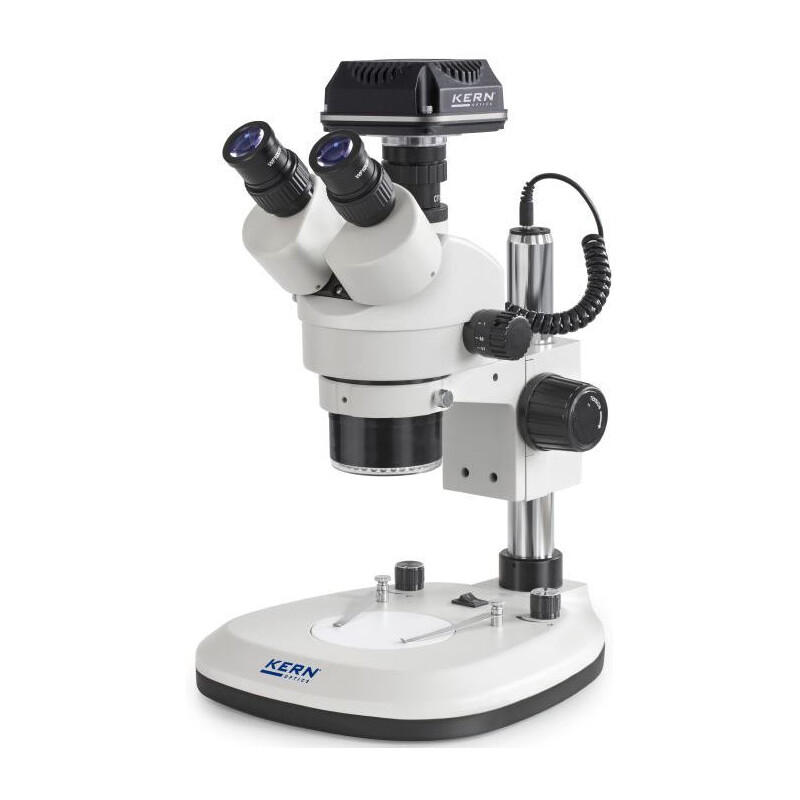 Kern Microscopio OZL 466C825, Greenough, Säule, 7-45x, 10x/20, Auf-Durchlicht 3W LED, Ringl., Kamera 5MP, USB 2.0