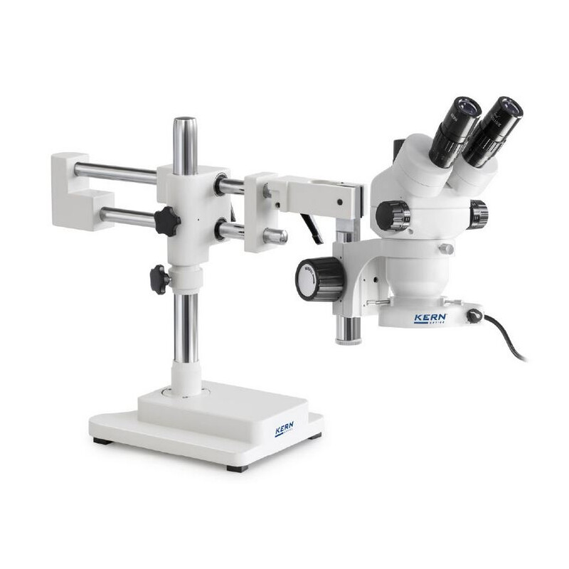Kern Microscopio stereo zoom OZM 922, bino, 7x-45x, HSWF10x23mm, Stativ, Doppelarm (515 mm x 614 mm) m. Tischplatte, Ringlicht LED 4.5 W