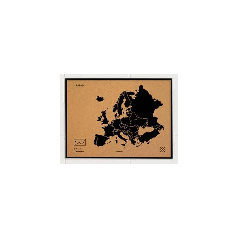 Miss Wood Mappa Continentale Woody Map Europa schwarz 60x45cm gerahmt
