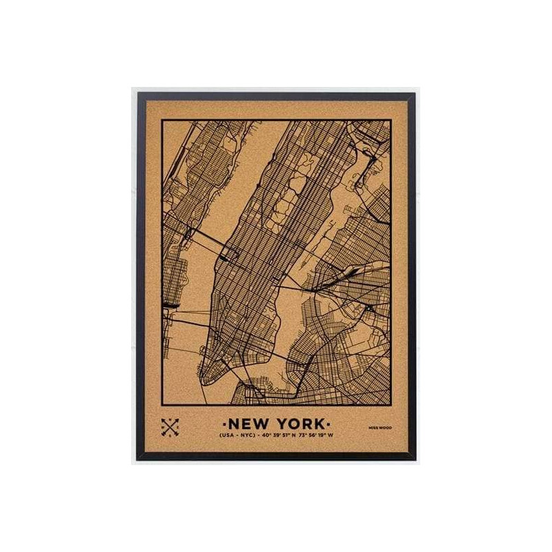 Miss Wood Mapa regionalna Woody Map Natural New York L Black