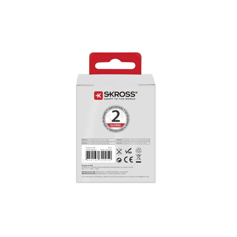 Skross Zasilacz sieciowy Reiseadapter Europe to USA