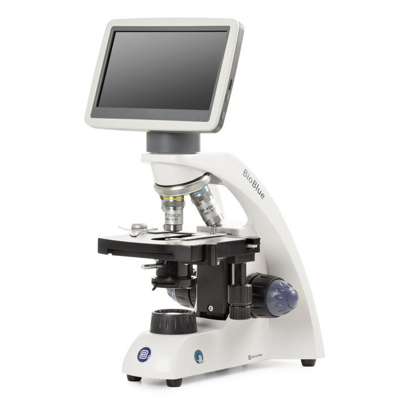Euromex Microscopio Mikroskop BioBlue, BB.4220-LCD, 7 inch LCD Bildschirm, SMP 4/10/S40x Objektiven, DIN, 40x - 400x, 10x/18, LED, 1W, Kreuztisch