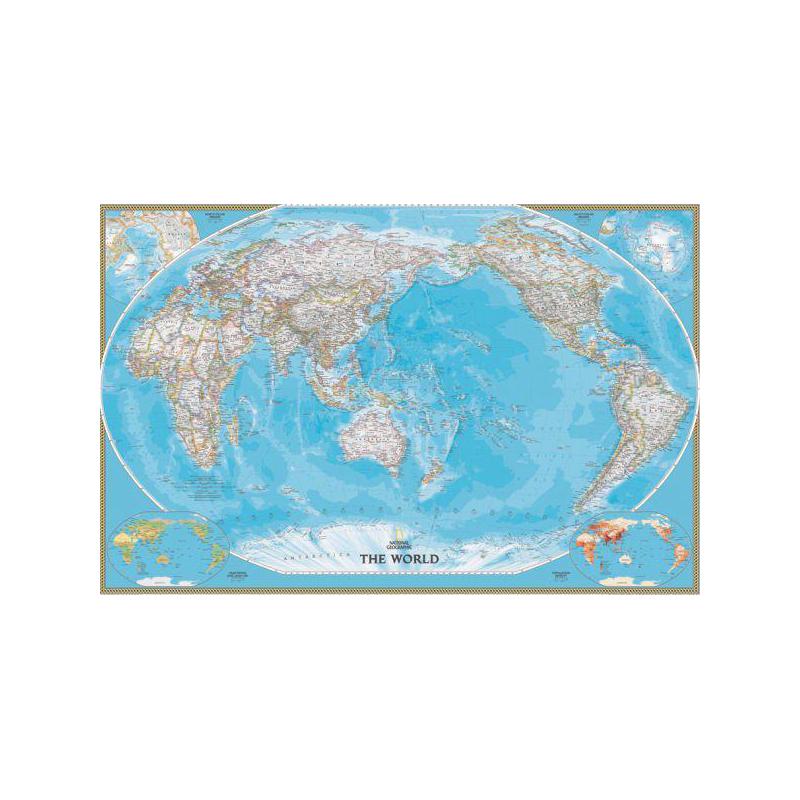 National Geographic Mappa del Mondo Planisfero classico centrato sul Pacifico, laminato